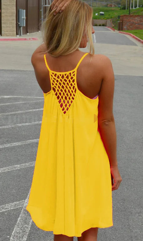 Sleeveless Strap Dress with Grid Pattern for Spring/Summer