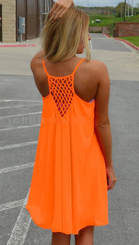 Sleeveless Strap Dress with Grid Pattern for Spring/Summer