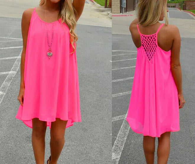 Sleeveless Strap Dress with Grid Pattern for Spring/Summer