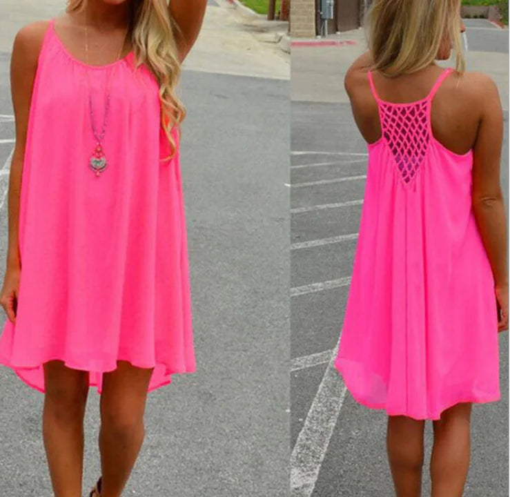 Sleeveless Strap Dress with Grid Pattern for Spring/Summer